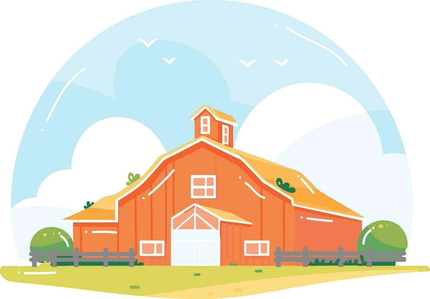 Hand Drawn barns and farms in flat style vector