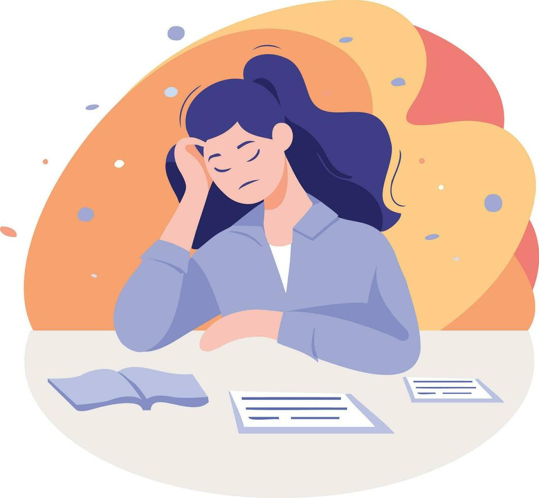 Hand Drawn office worker who is tired from work in flat style vector