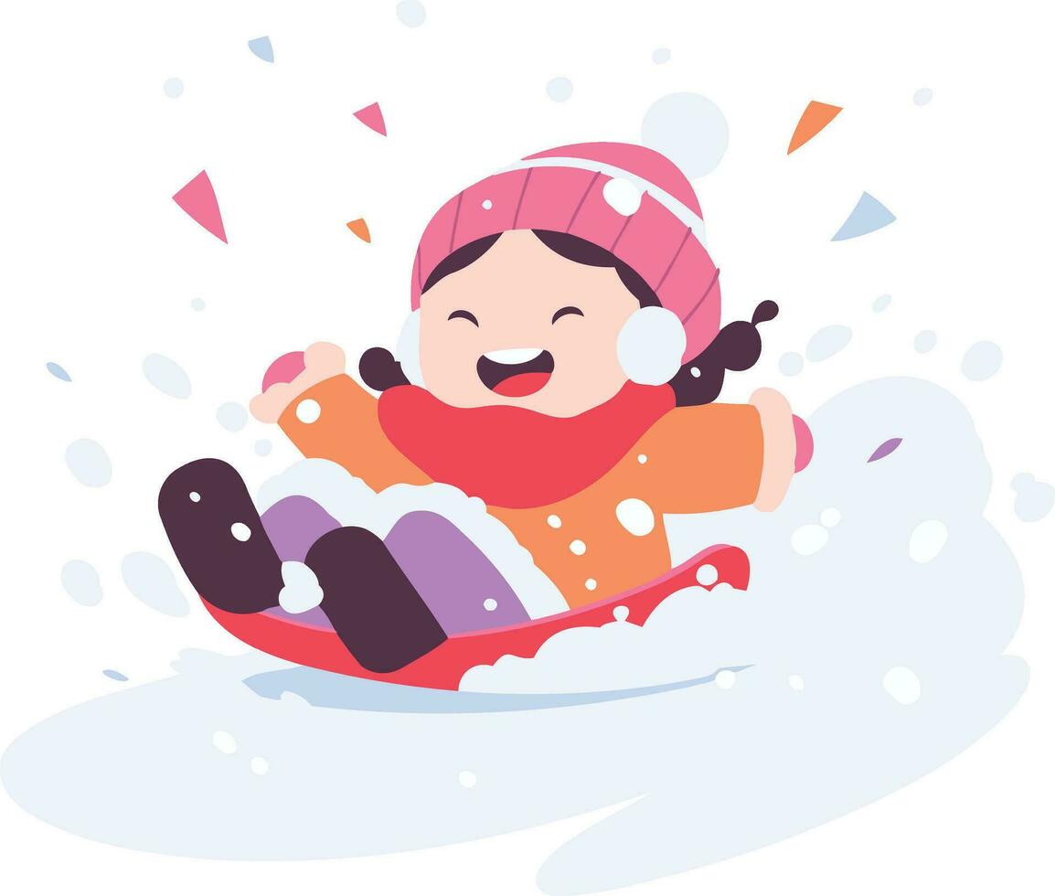 Hand Drawn children playing in the snow at christmas in flat style vector