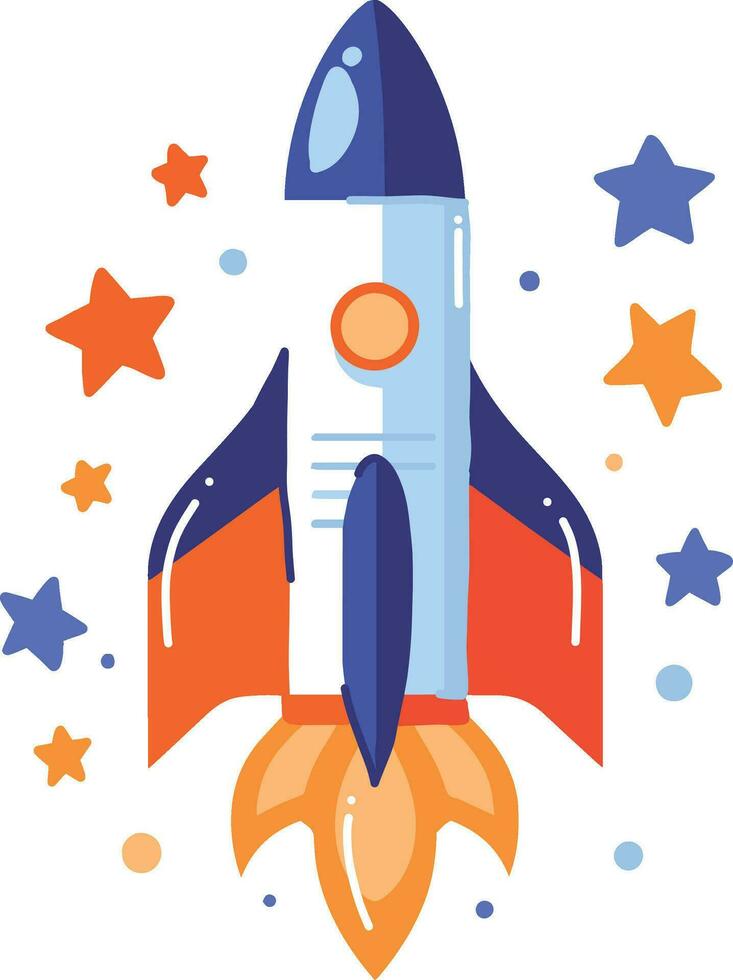 Hand Drawn rocket in flat style vector
