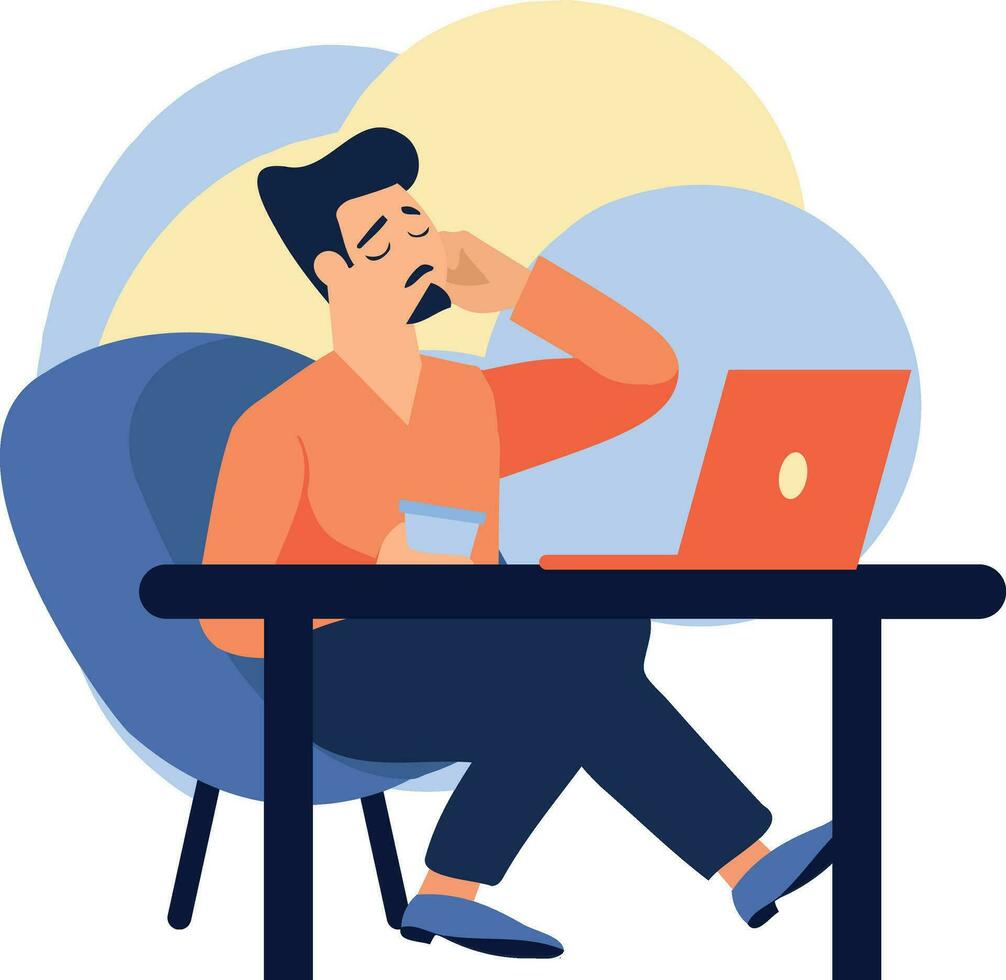 Hand Drawn office worker who is tired from work in flat style vector