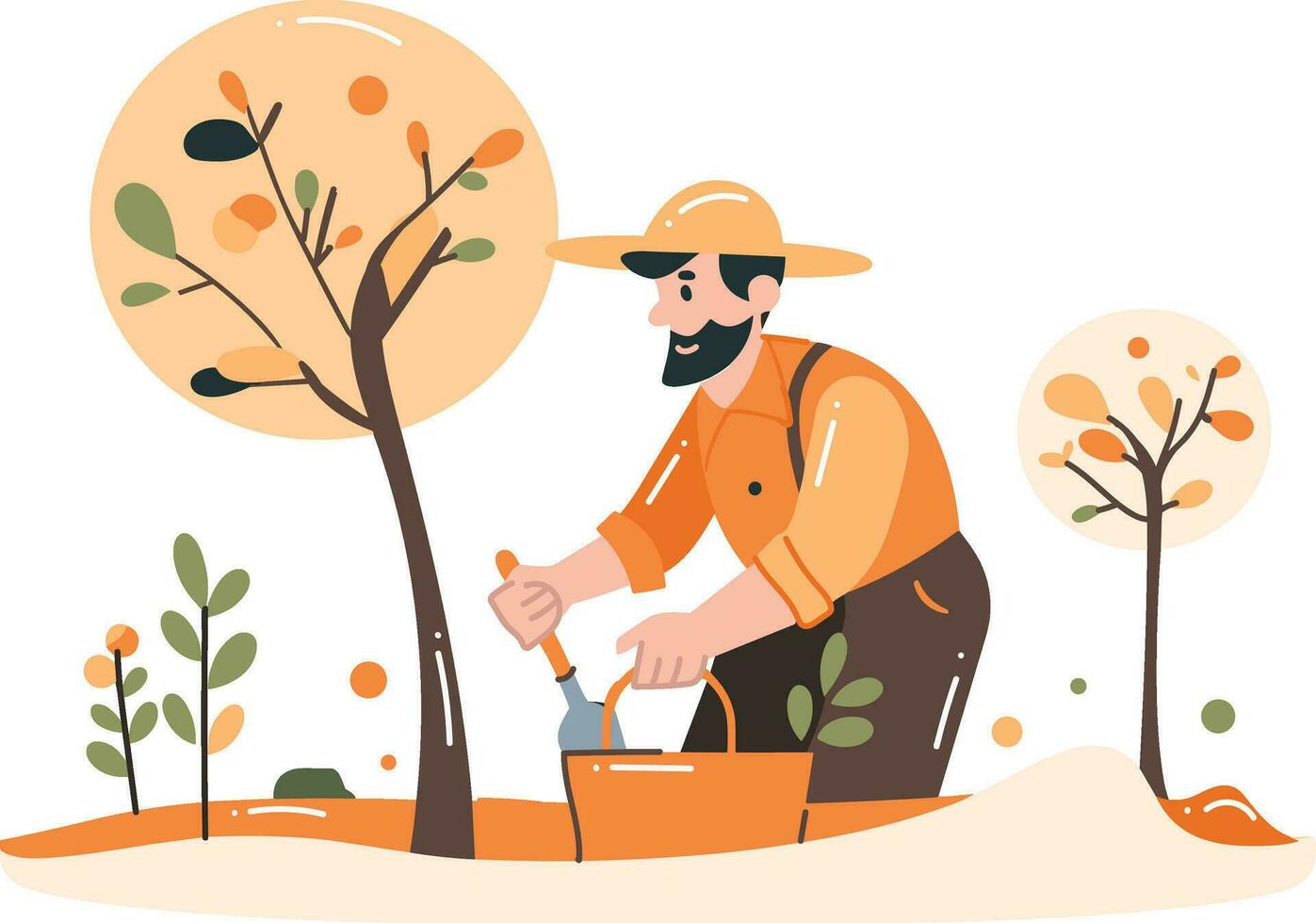 mano dibujado granjero plantando vegetales en plano estilo vector