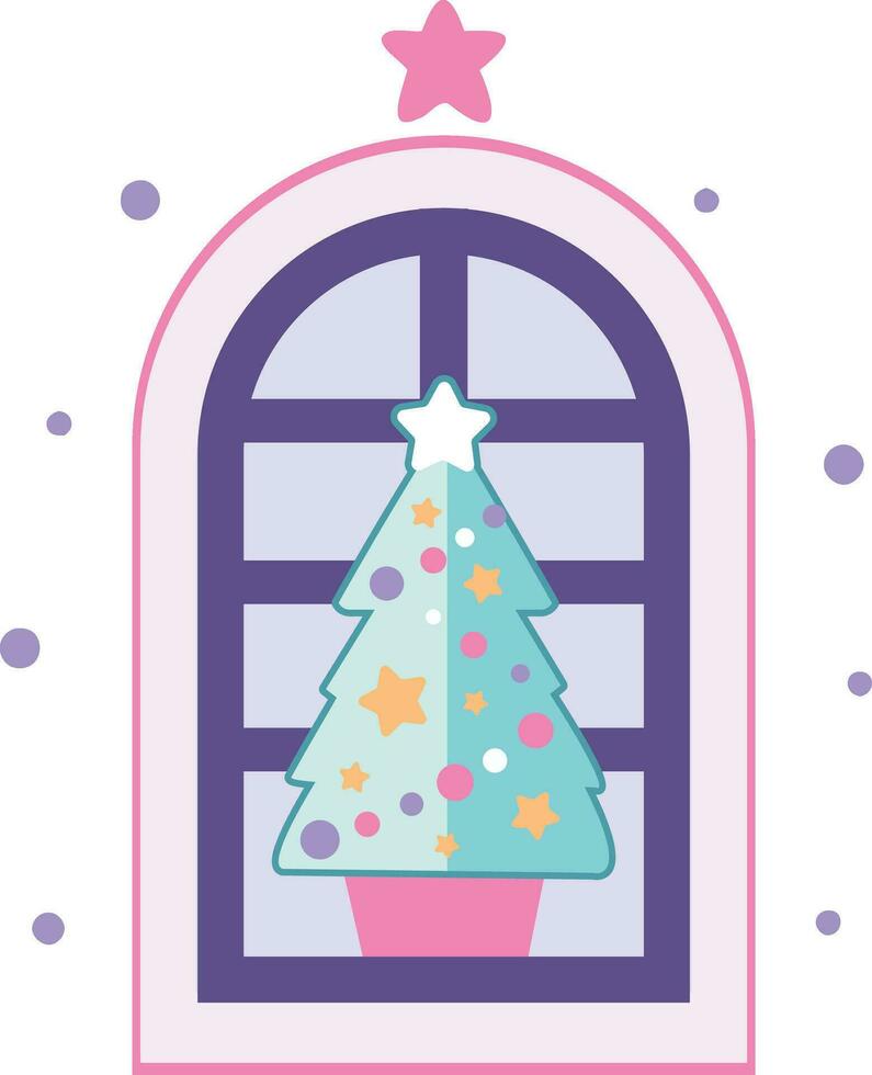 Hand Drawn christmas window in flat style vector