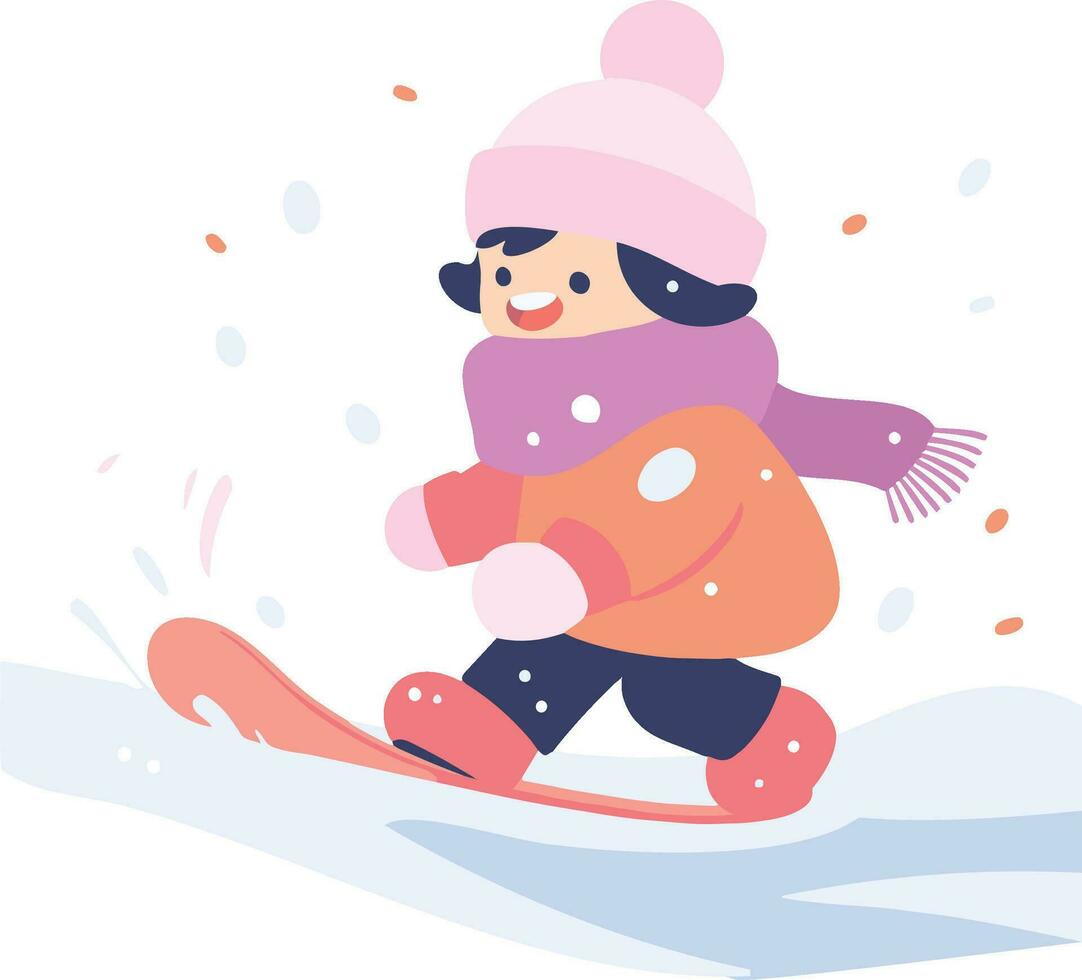 Hand Drawn children playing in the snow at christmas in flat style vector
