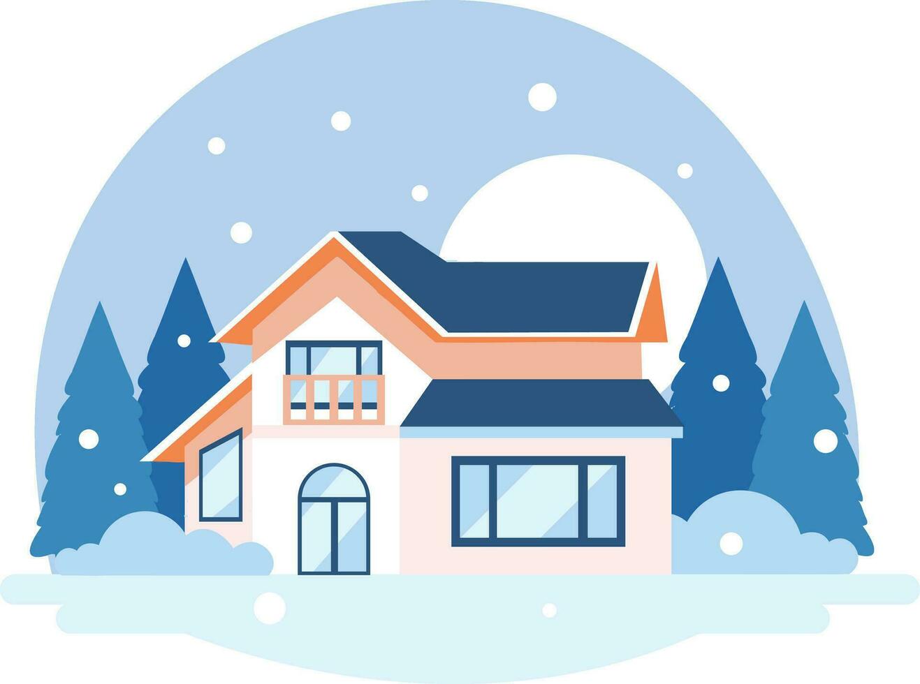 Hand Drawn Christmas house with snow in flat style vector