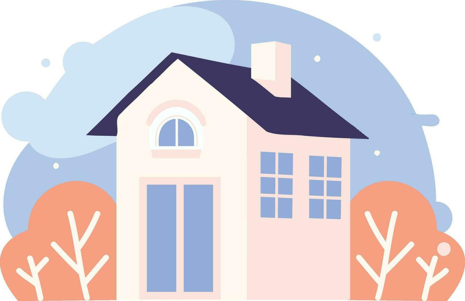 Hand Drawn Christmas house with snow in flat style vector