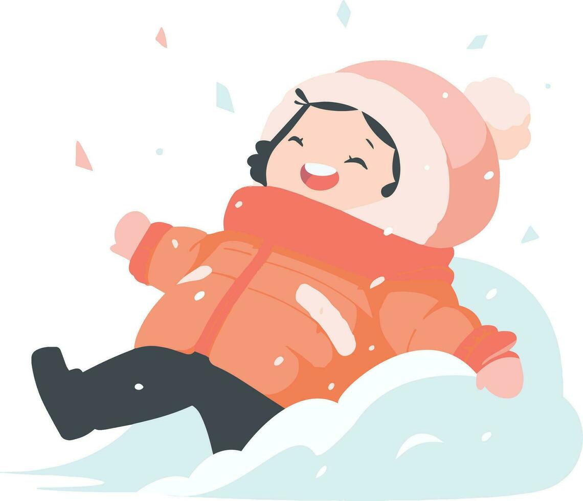 Hand Drawn children playing in the snow at christmas in flat style vector