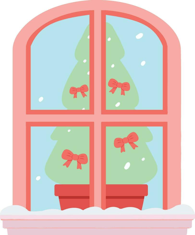 mano dibujado Navidad ventana en plano estilo vector