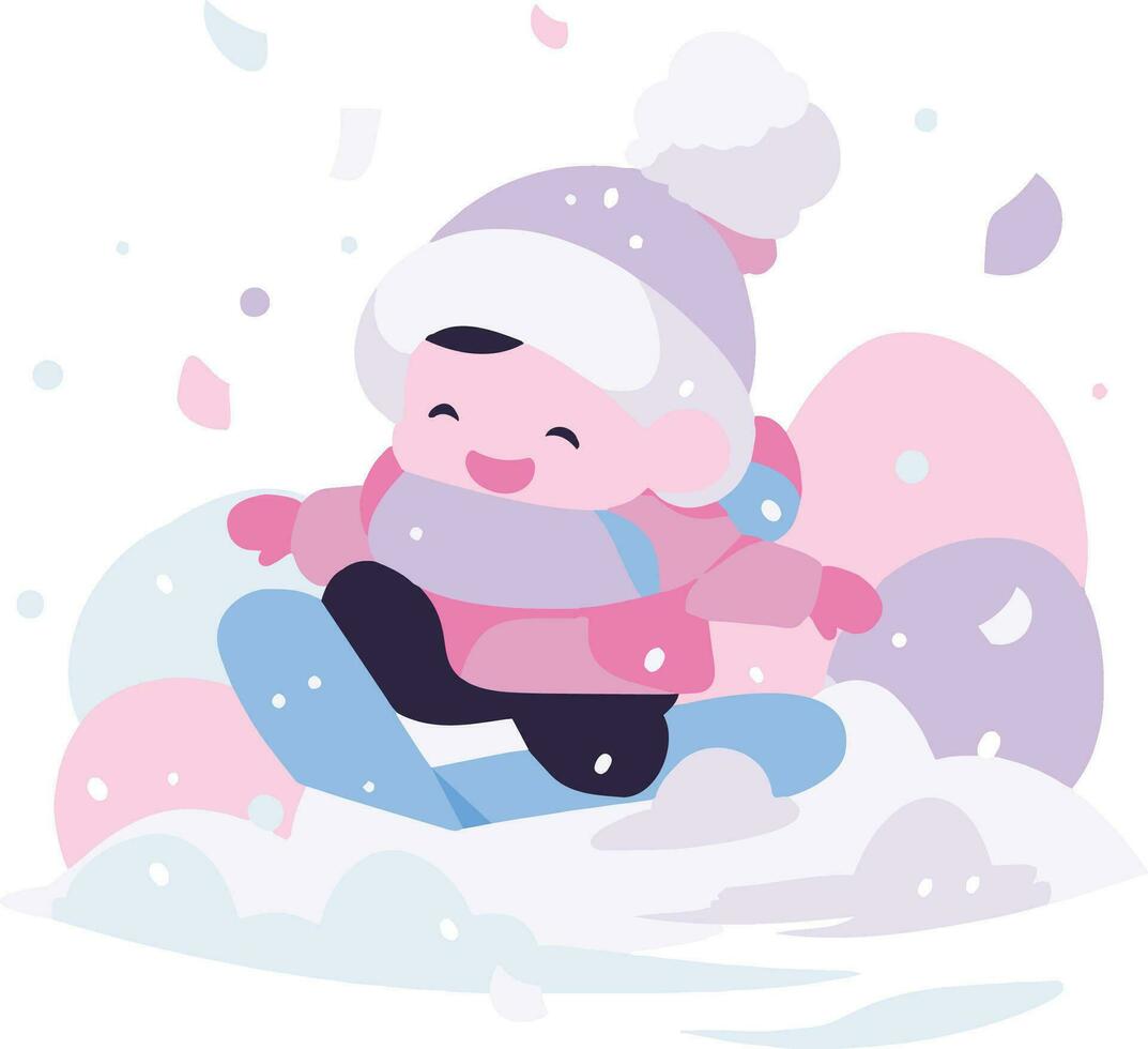 Hand Drawn children playing in the snow at christmas in flat style vector