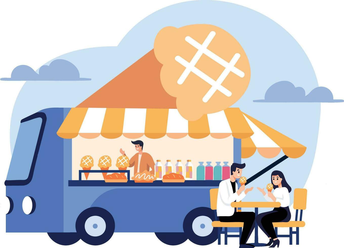 Hand Drawn Food Truck or Street Food in flat style vector