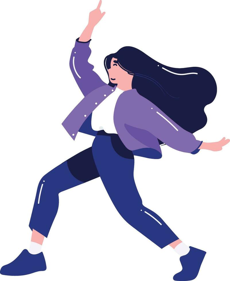 Hand Drawn happy woman dancing in flat style vector