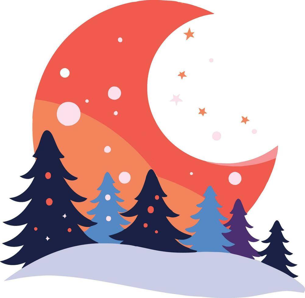 mano dibujado Navidad Luna en plano estilo vector