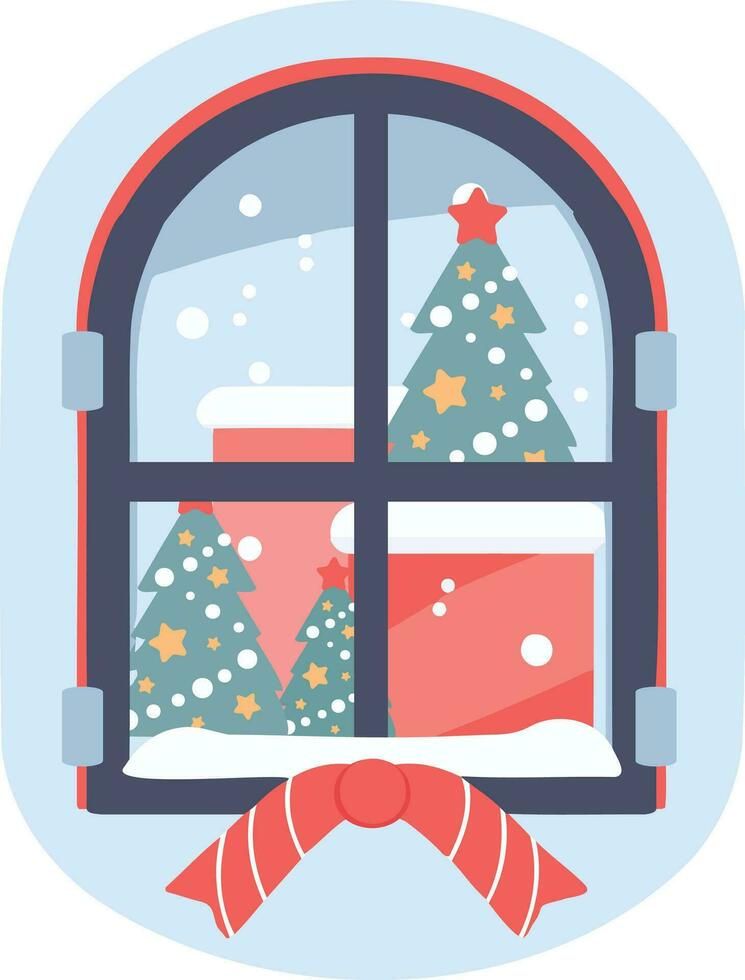 mano dibujado Navidad ventana en plano estilo vector