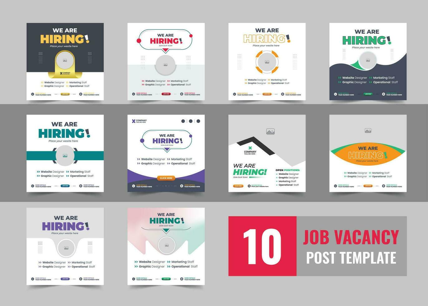 We are hiring job position square banner or social media post, Vacancy banner design finds a job, We are hiring banner, poster, background template vector