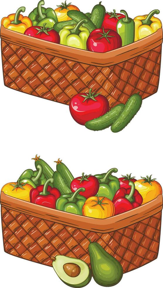 comida cesta con Fresco Fresco vegetales ilustración, vegetales mezcla vector