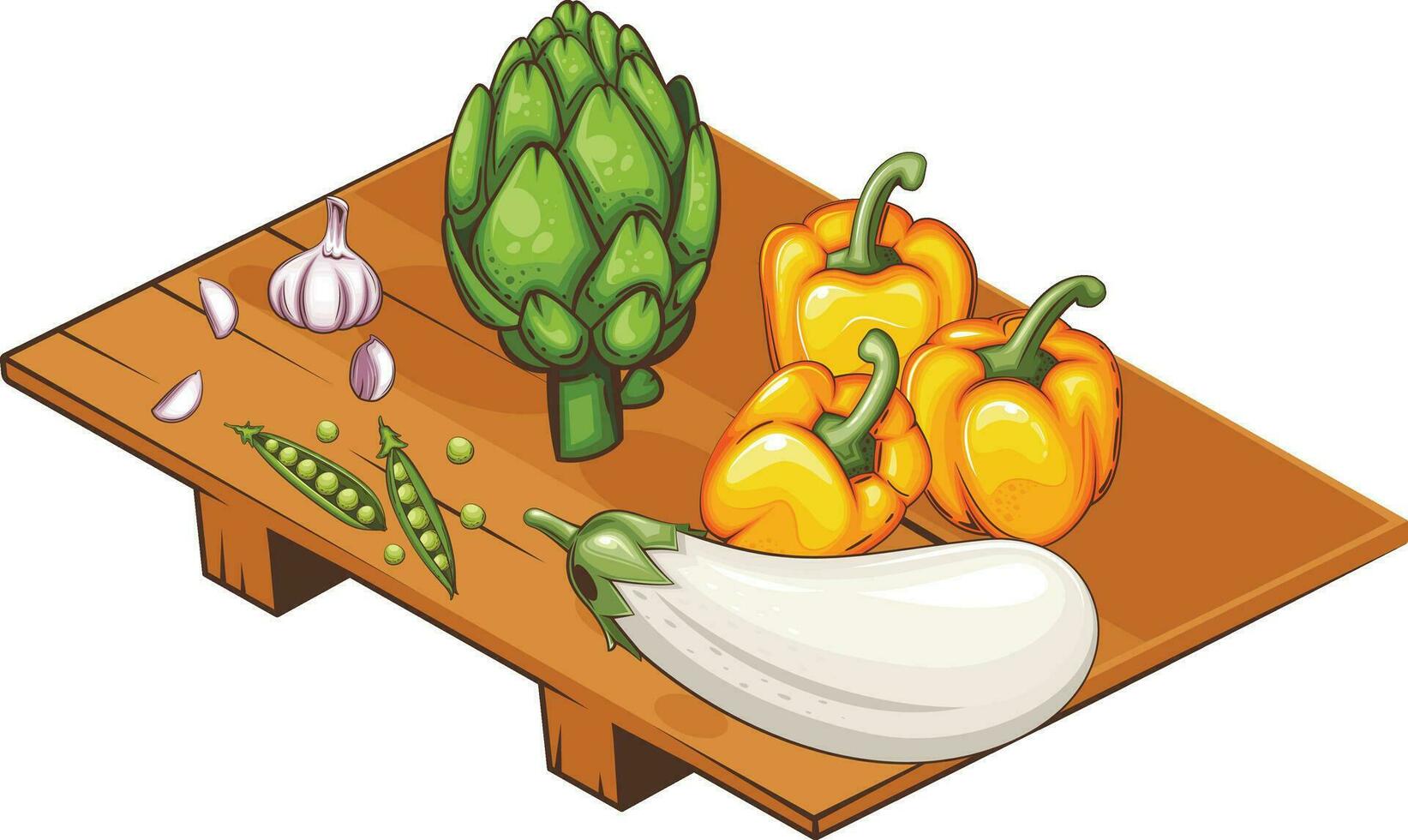 Fresh Vegetables Illustration, Vegetables of artichoke, Garlic, Eggplant, Green Pea and Bell Pepper vector