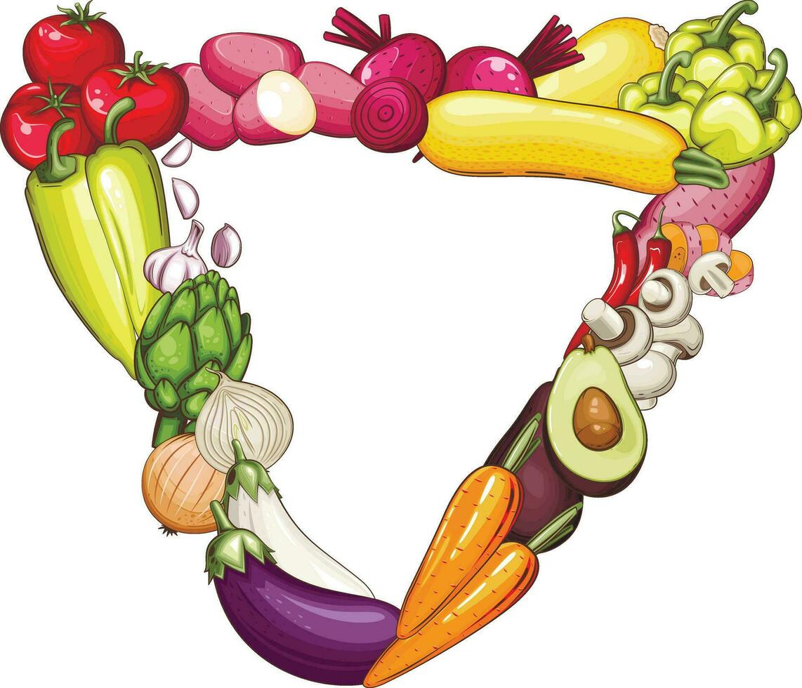 Fresh Vegetables Illustration, Vegetables Mix, Vegetables Frame, Vegan Food Organic Veggies arrangement. Food Frame vector