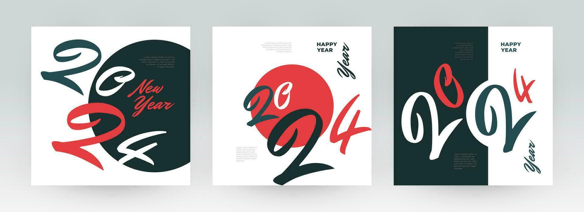 Creative Happy New Year 2024 Poster Set. Suitable, for Card, Banner, Poster, Flyer, Cover, and Social Media Post Template vector