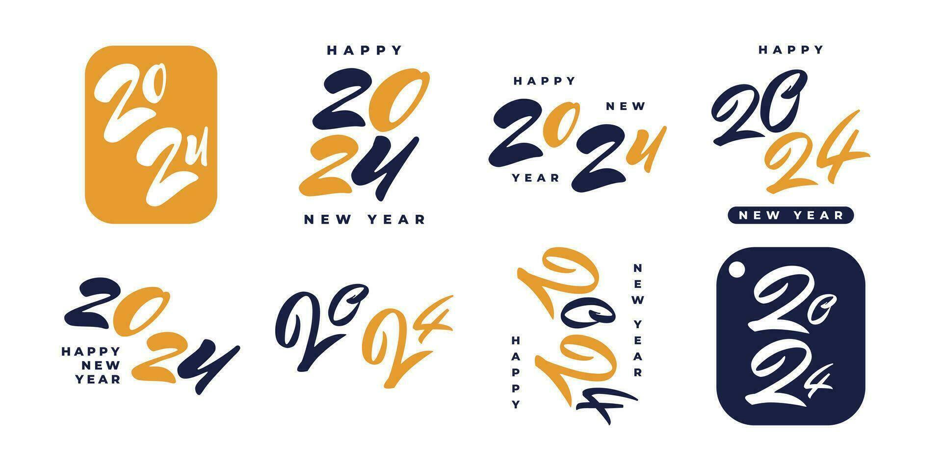 Set of 2024 Happy New Year Logo Text Design. 2024 Numbers or Labels with Black Color Isolated on White Background. New Year Symbol vector