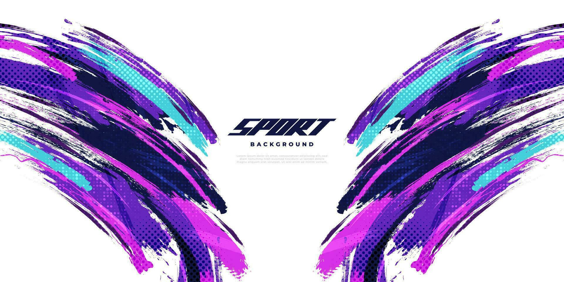 Abstract and Colorful Brush Background with Halftone Effect. Sport Banner. Brush Stroke Illustration. Scratch and Texture Elements For Design vector