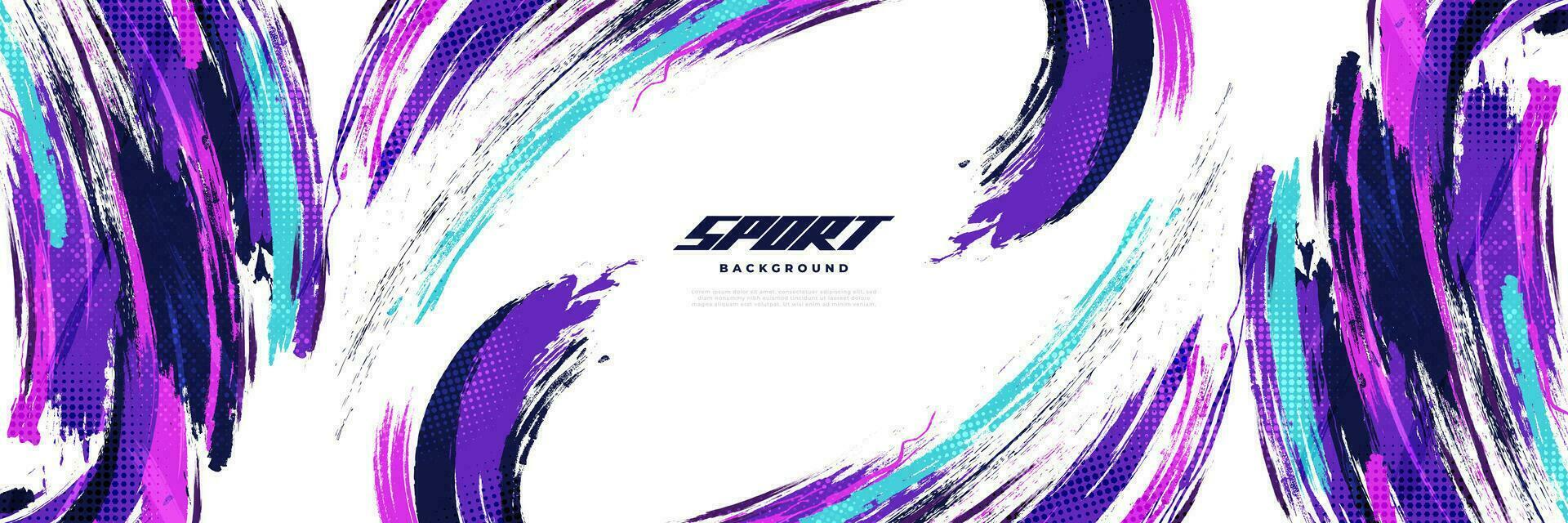 Abstract and Colorful Brush Background with Halftone Effect. Sport Banner. Brush Stroke Illustration. Scratch and Texture Elements For Design vector