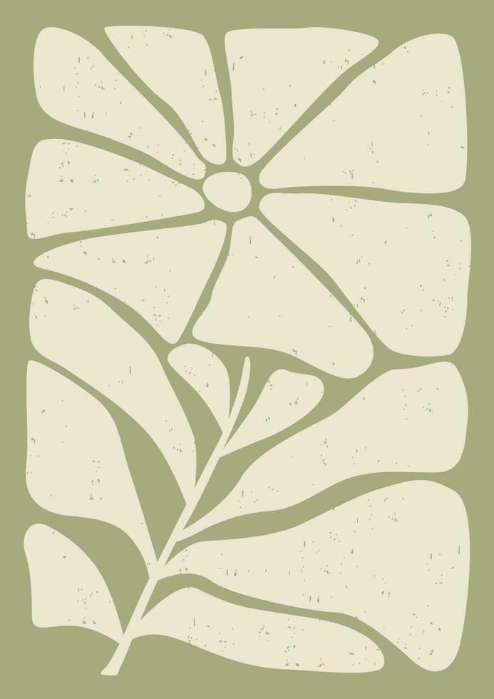 Boho poster with abstract flower. Contemporary minimalist art. modern wall decor. modern minimalist abstract aesthetic illustrations. Sage green and white art vector