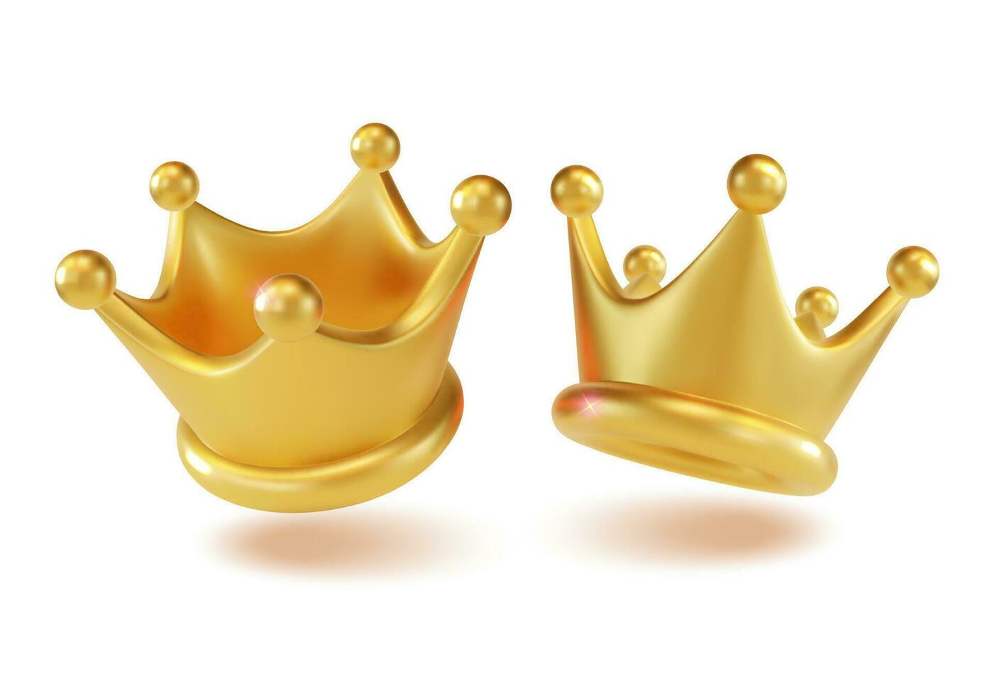 3d Gold Crown Set Cartoon Style. Vector