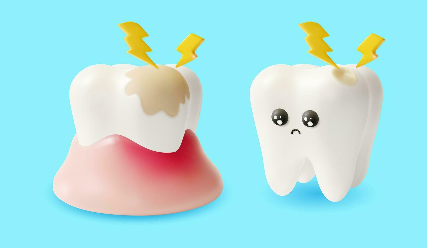 3d Stinging Pain Concept with Character Tooth Cartoon Style. Vector