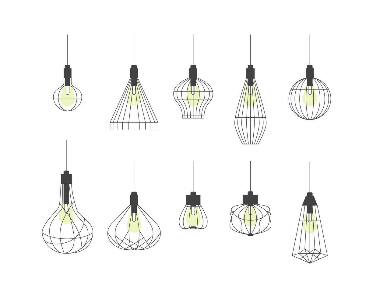 Hanging Chandelier in The Loft Black Thin Line Icon Set. Vector