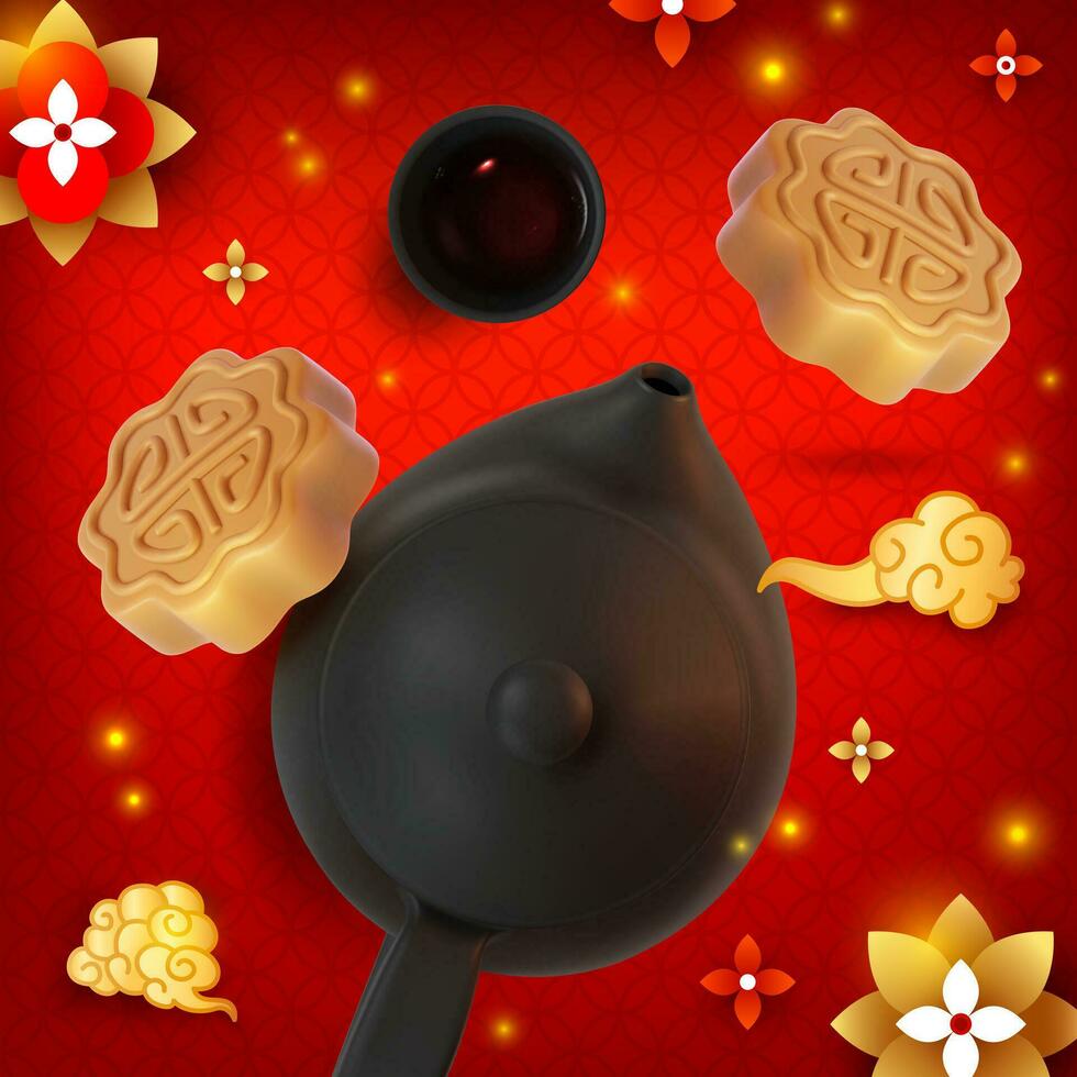 3d Happy Mid Autumn Festival Concept Background Cartoon Style. Vector