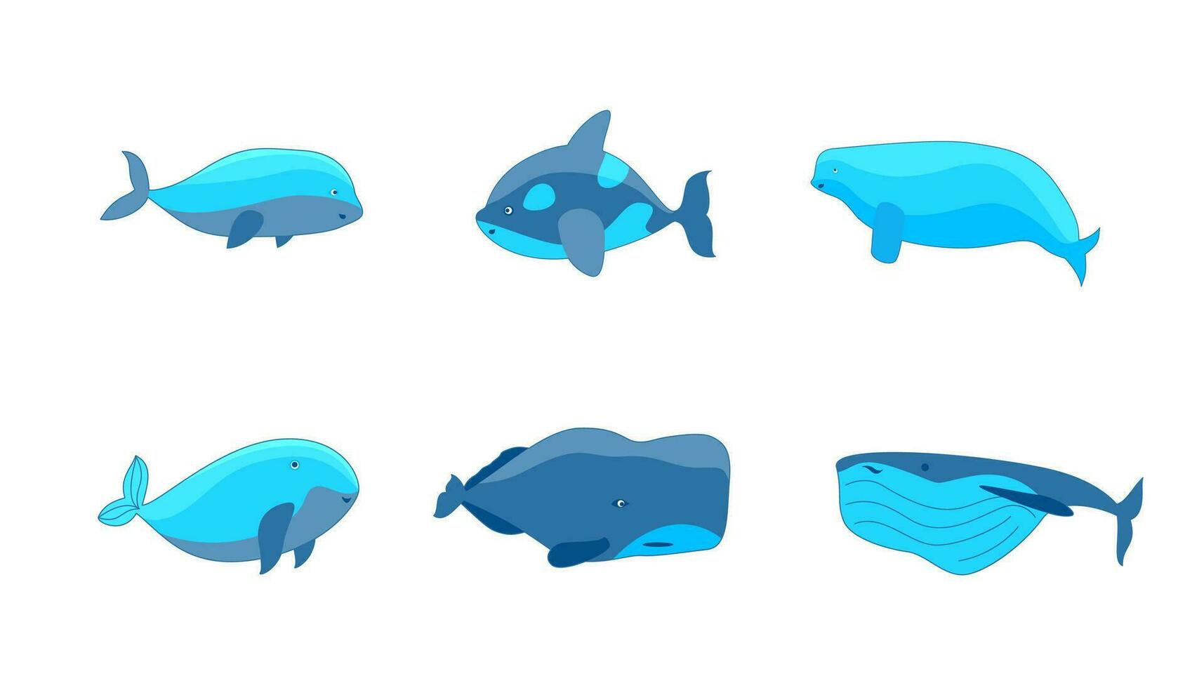 Cartoon Color Characters Cute Whales Set. Vector