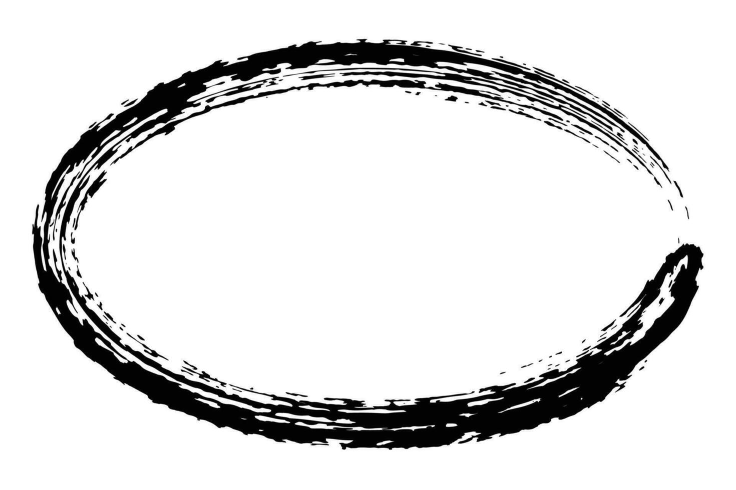 Ellipse frame form, grunge design element with distress texture. Black brush stroke. Vector illustration isolated on white background.