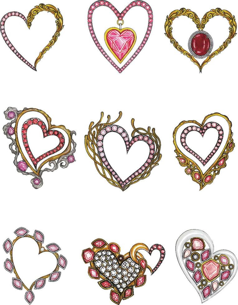 Jewelry design pattern fancy heart hand drawing and painting make graphic vector. vector