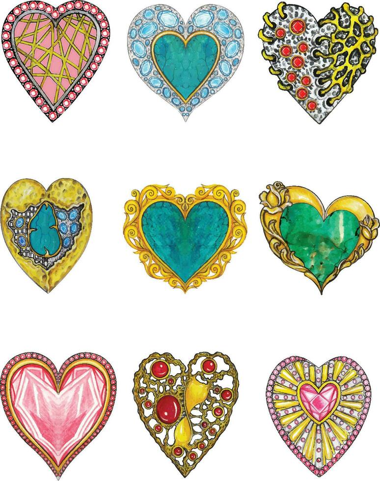 Jewelry design pattern fancy heart hand drawing and painting make graphic vector. vector