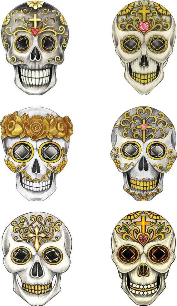 Jewelry design pattern skulls hand drawing and painting make graphic vector. vector