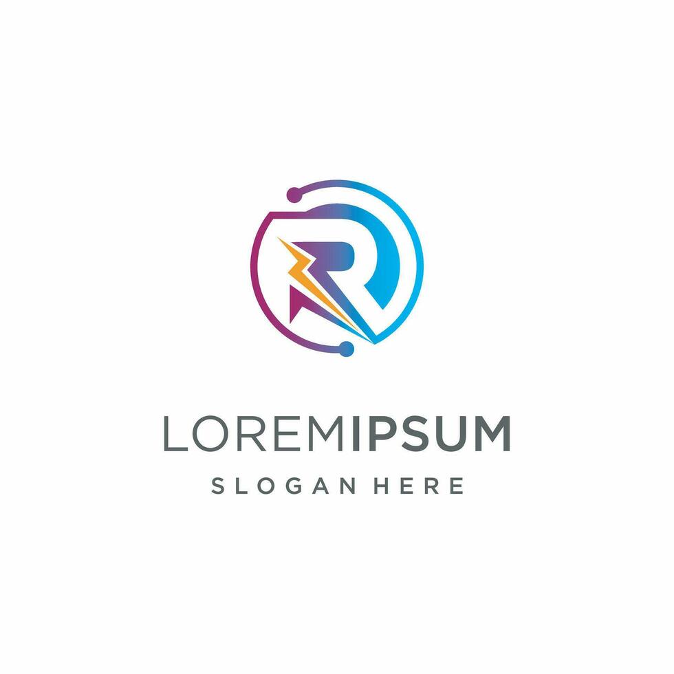 R letter icon Lightning combination editable stroke logo. Perfect for logos, technology and infographics. Change the line thickness in any vector-enabled application. vector
