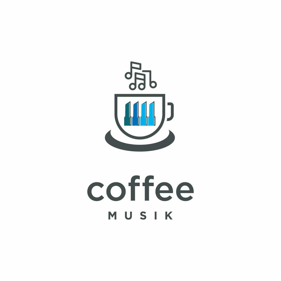 Simple and unique Coffe piano combination, Cafe music illustration vector graphic or logo design template. Perfect for businesses, restaurants, cafes, etc