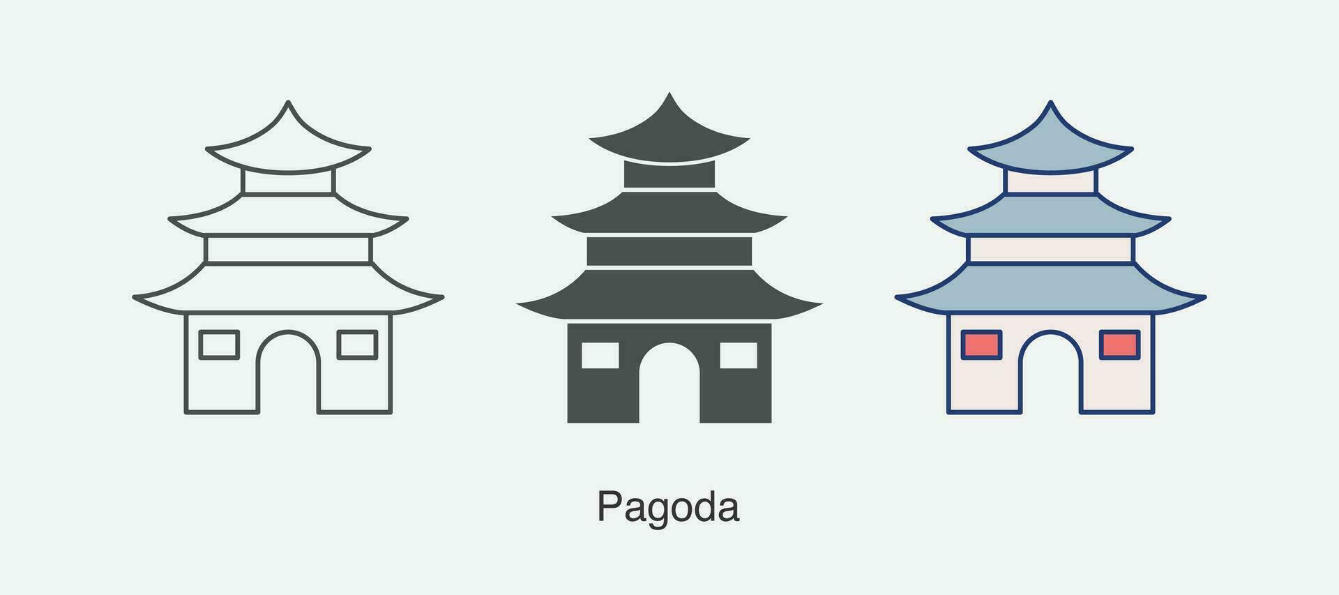 pagoda icono en diferente estilo vector ilustración.