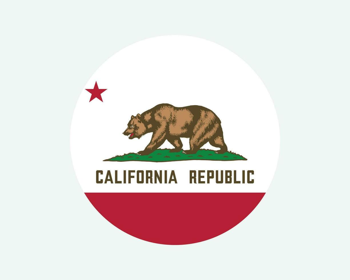 California USA Round State Flag. CA, US Circle Flag. State of California, United States of America Circular Shape Button Banner. EPS Vector Illustration.