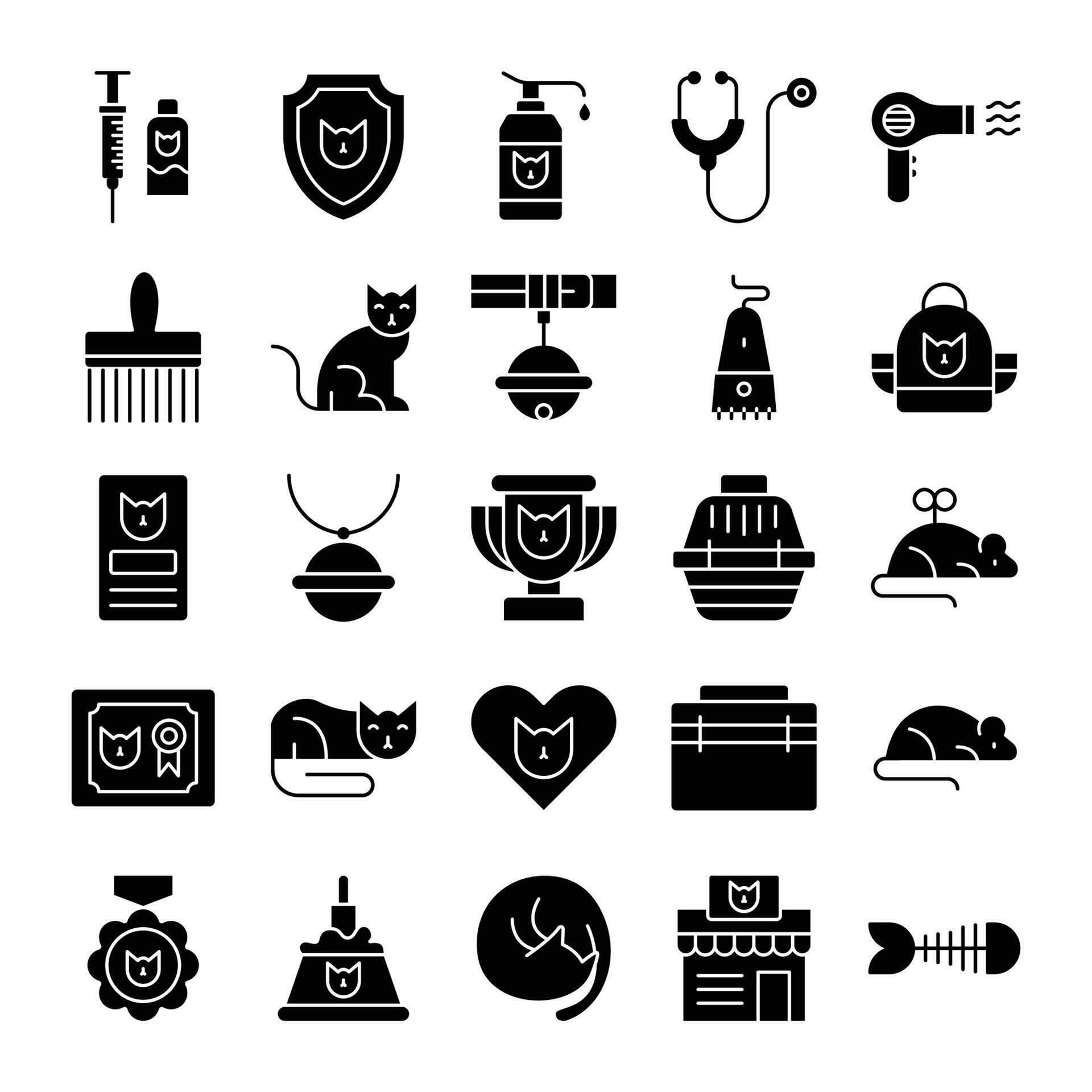 cat icon set. solid icon 26706217 Vector Art at Vecteezy