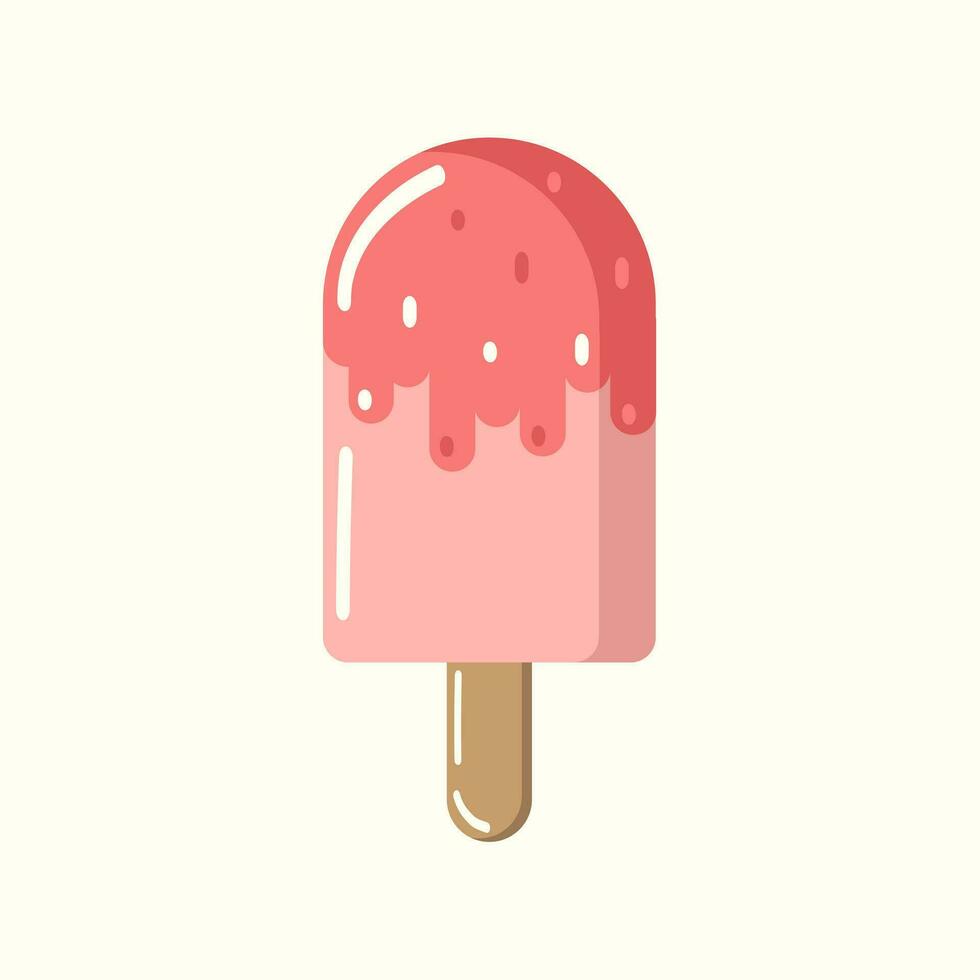 Cold pink ice cream on a stick with pink icing and sprinkles with highlights. Vector, object, EPS10. vector