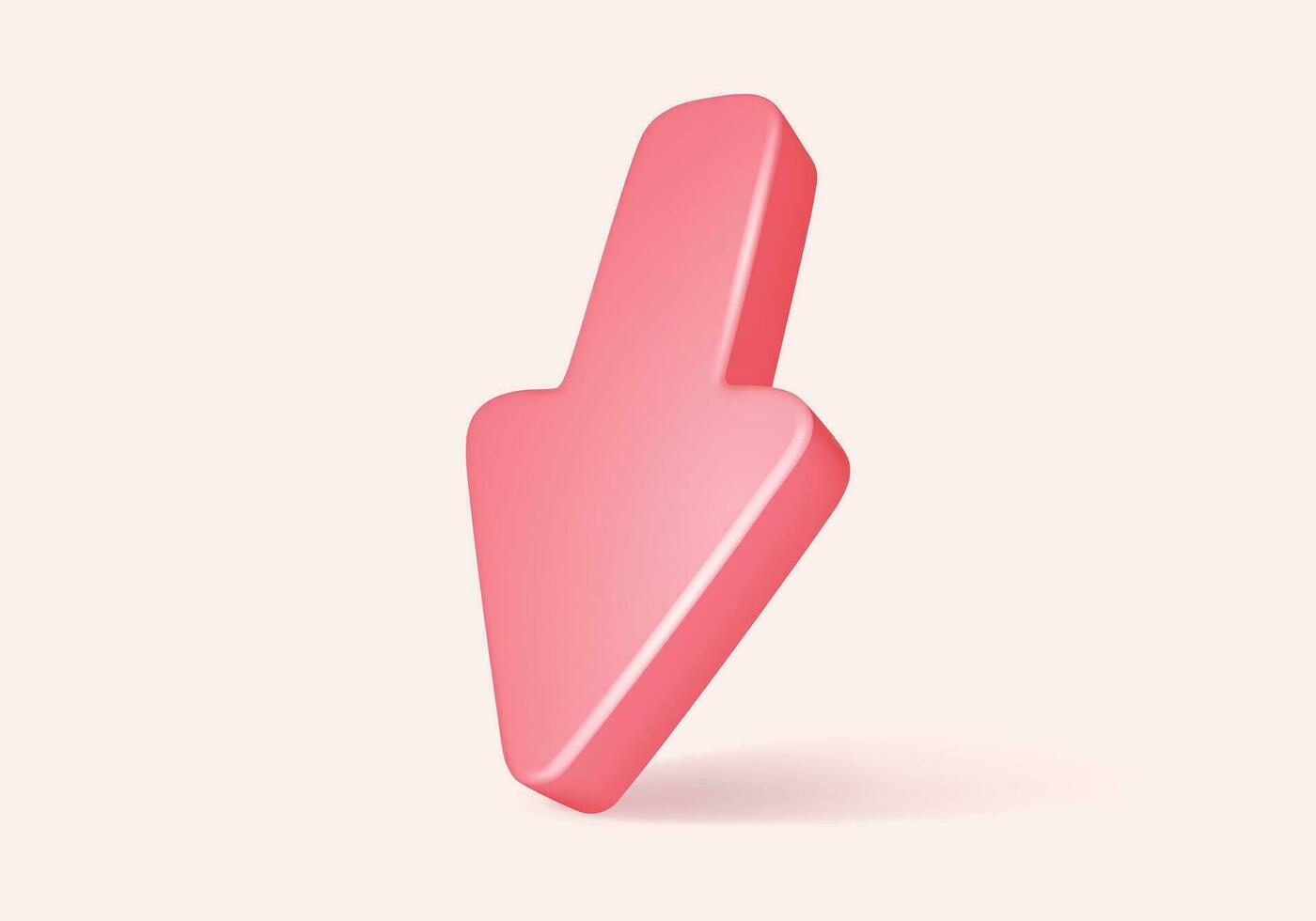 Realistic pink down arrow sign in 3D style. Direction pointer and direction cursor. Vector illustration.