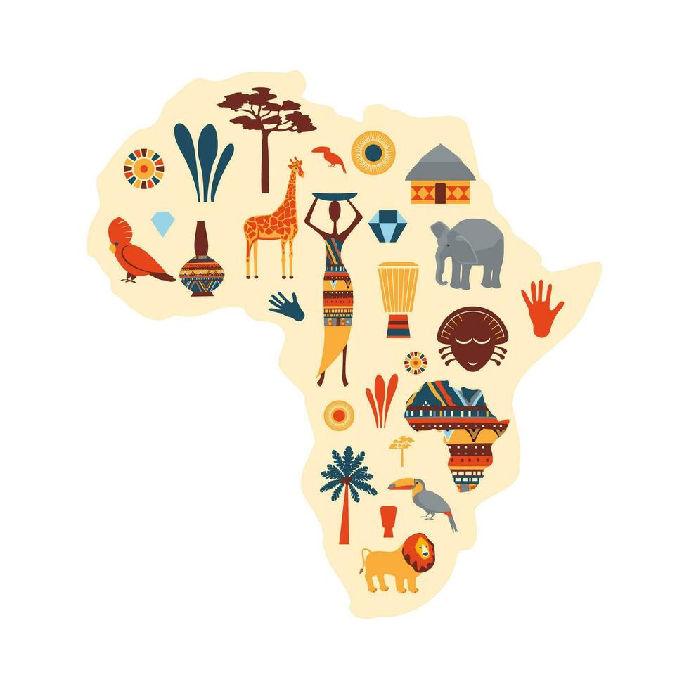 Cartoon Color African Ethnic Icon Set. Vector