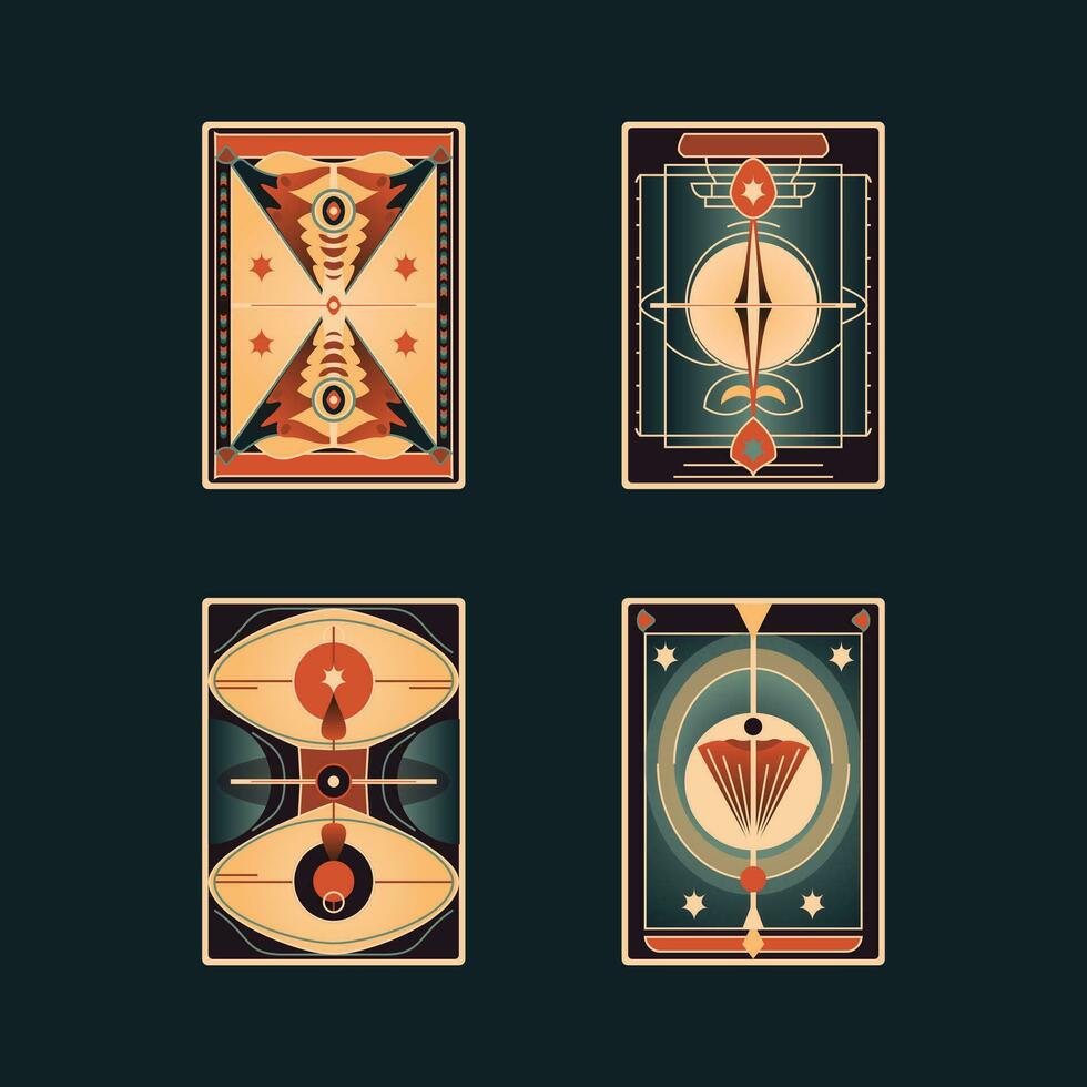 Cartoon Color Different Types Tarot Cards Back Set. Vector