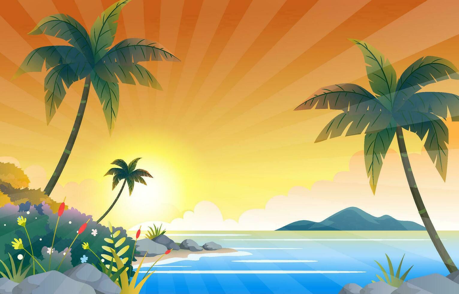 Fondo de playa al atardecer vector