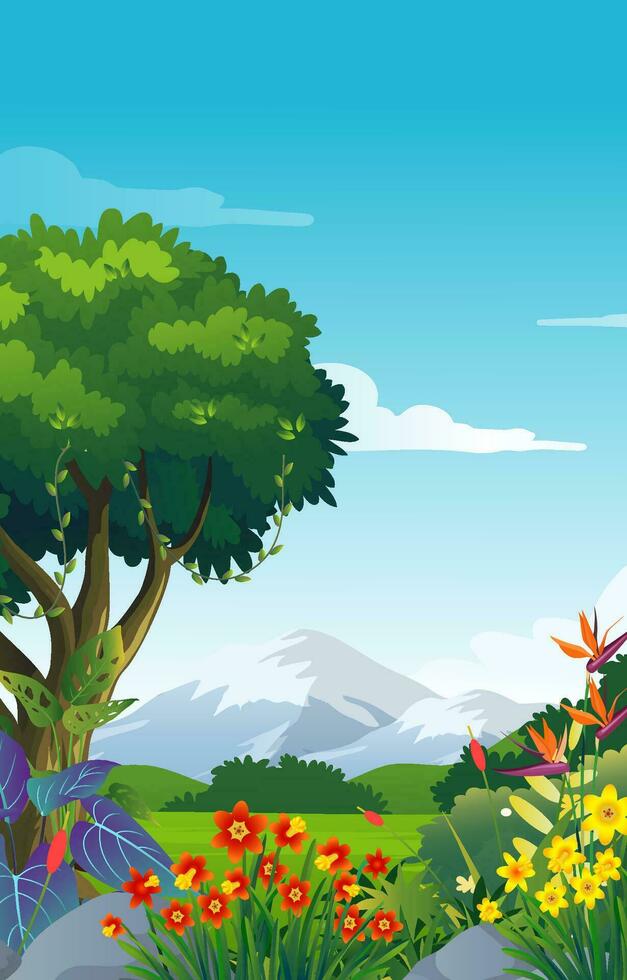 illustration of beautiful landscape flowers background vector