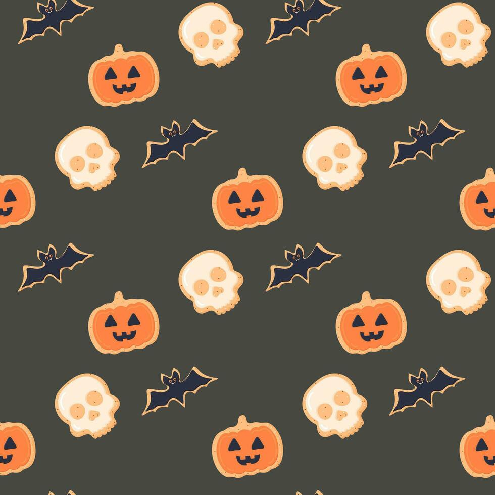 Halloween candy cookies cupcakes pattern seamless treats vector