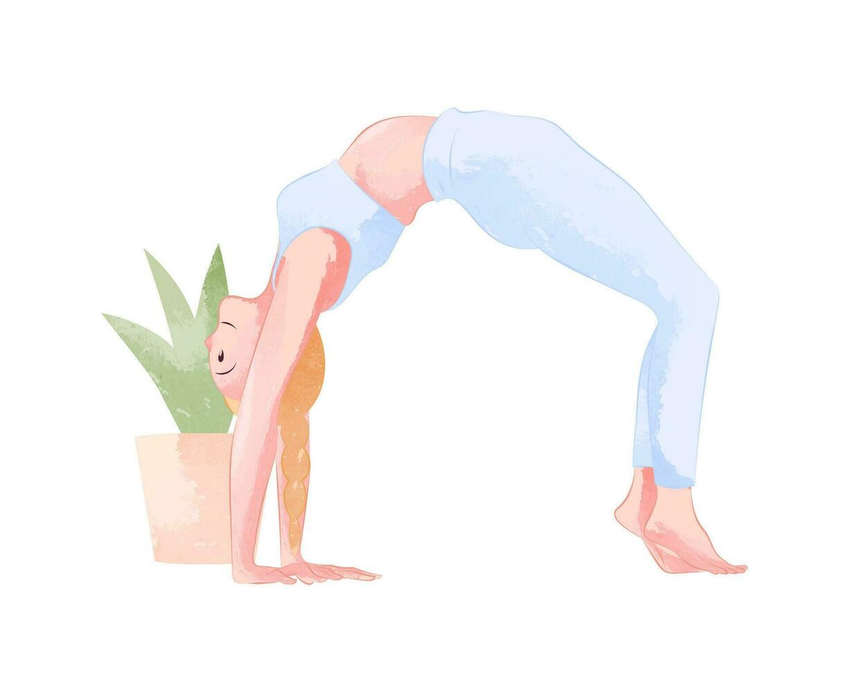 Hand drawn vector watercolor yoga poses