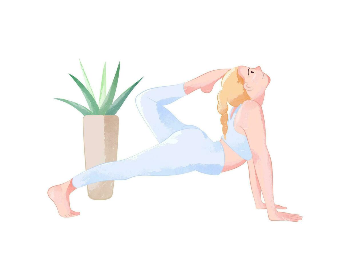 Hand drawn vector watercolor yoga poses