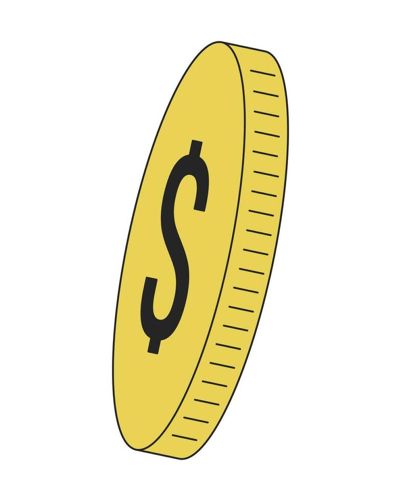 Golden coin flat line color isolated vector object. Editable clip art